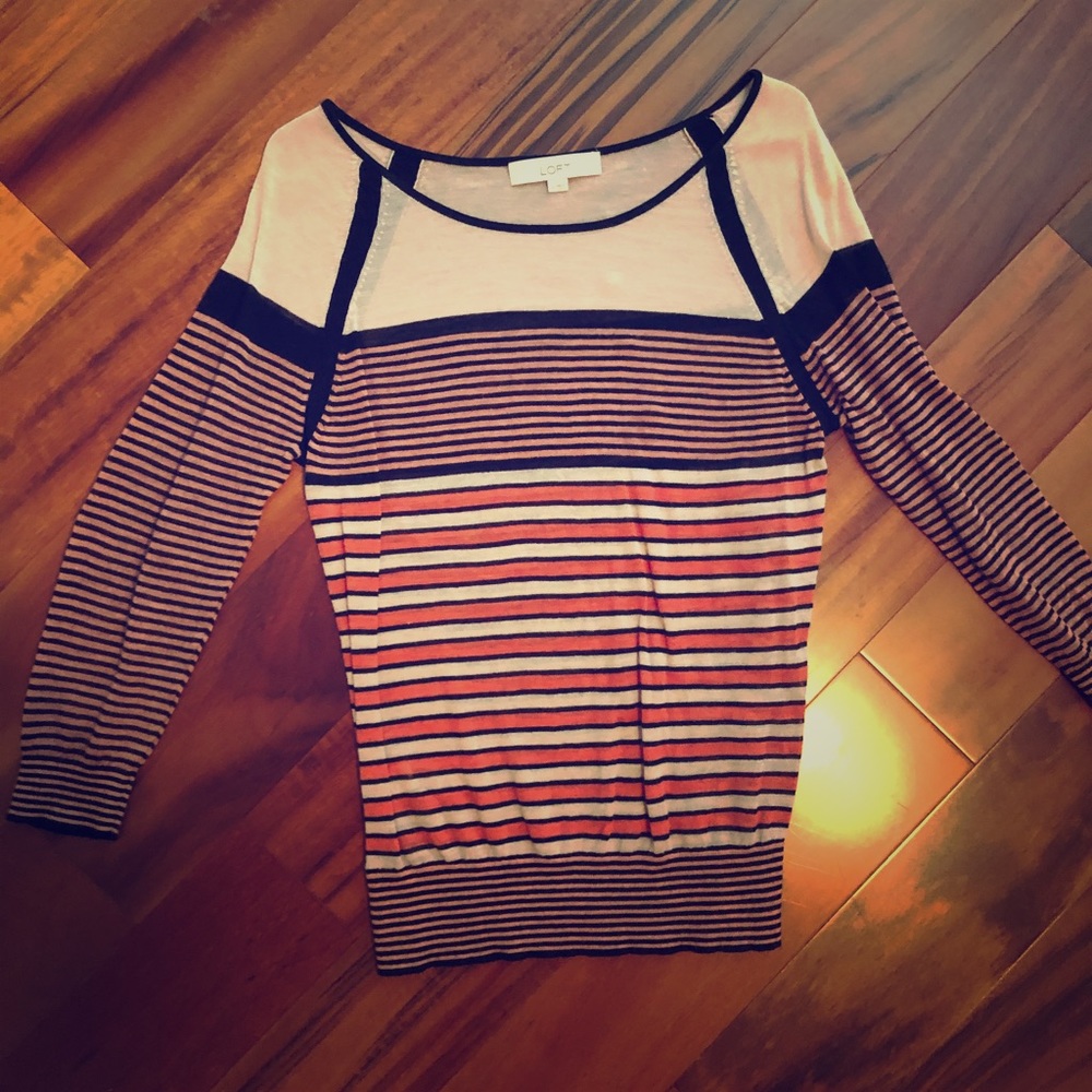 Loft Womens Striped Boat Neck Long Sleeve regular Fit Pullover Sweater Medium